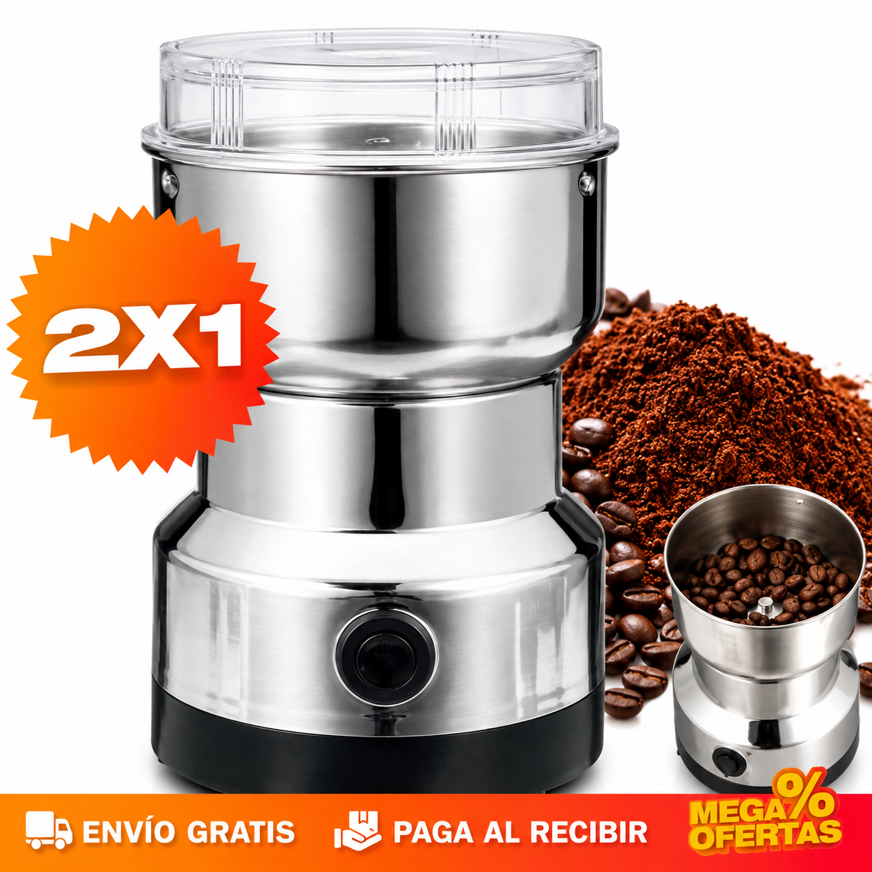 2 Trituradoras Multifuncionales Eléctricas para el Hogar – Muele Café, Granos y Especias en Segundos · 2x1